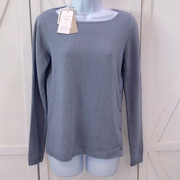 Benedetto B. Merino Wool Cashmere Blend Knit Sweater In Haze Blue NWT Size M - Picture 1 of 15